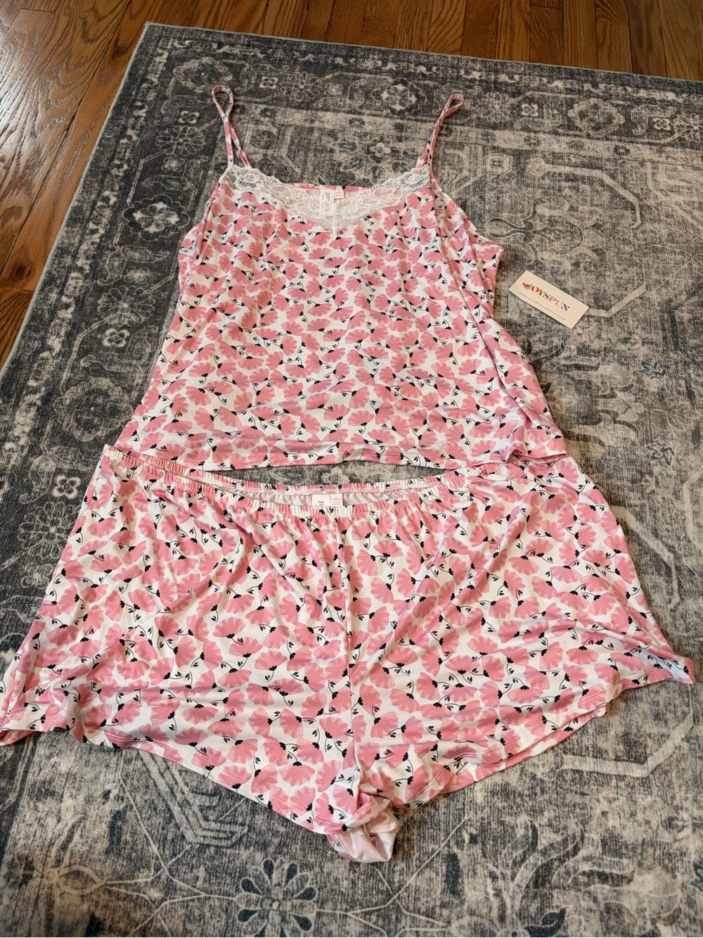 Women's Pink Floral Lace-Trim Cami & Shorts Sleep Set